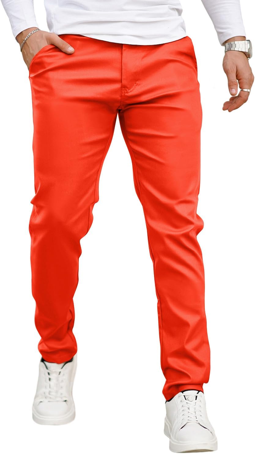 Mens Leather Pants Slim Fit Disco Pants for Men Stretch
