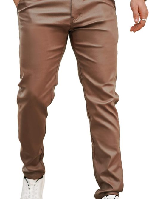 Mens Leather Pants Slim Fit Disco Pants for Men Stretch