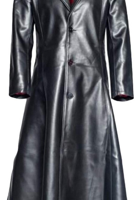 Mens Vintage Classic WW2 Officer Military Uniform Black Leather Trench Coat Jacket Long Trench Coat Motorcycle Jakcet