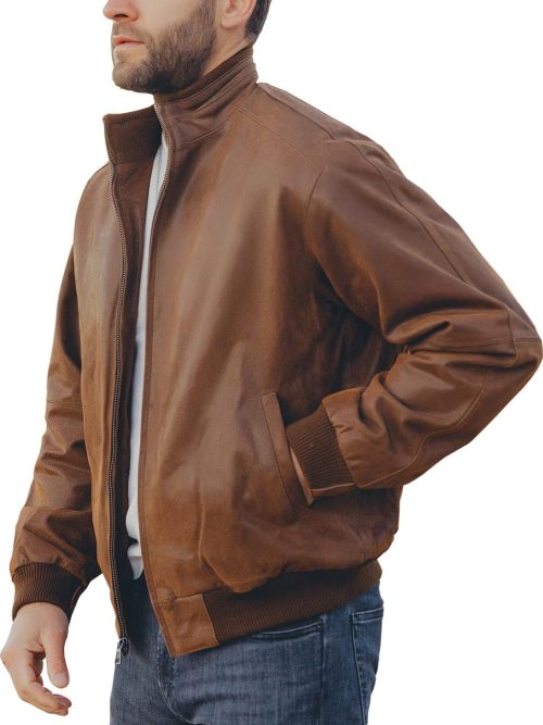 Men's Real Leather Bomber Casual Jacket
