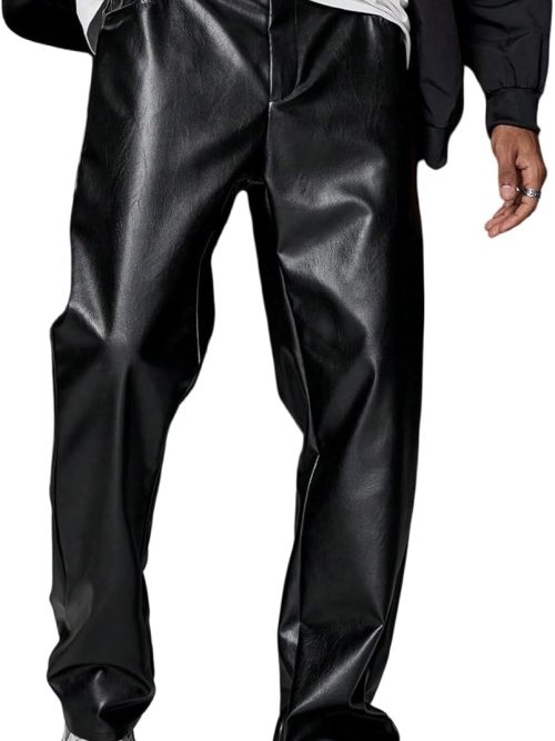 Men's Leather Pants  PU Straight Leg Baggy Pants Disco Pants Trousers