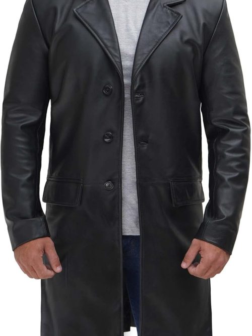 Leather Trench Coat Men - Real Leather Long Overcoat for Mens
