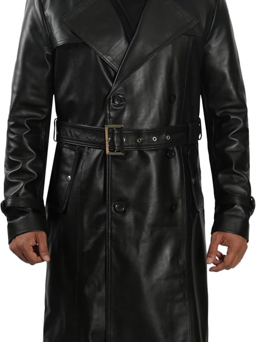 Mens Leather Coats - Real Lambskin Black Trench Coat Style Leather Jackets For Men