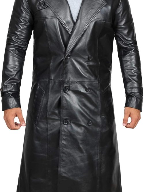 Leather Trench Coat Men - Real Leather Long Overcoat for Mens