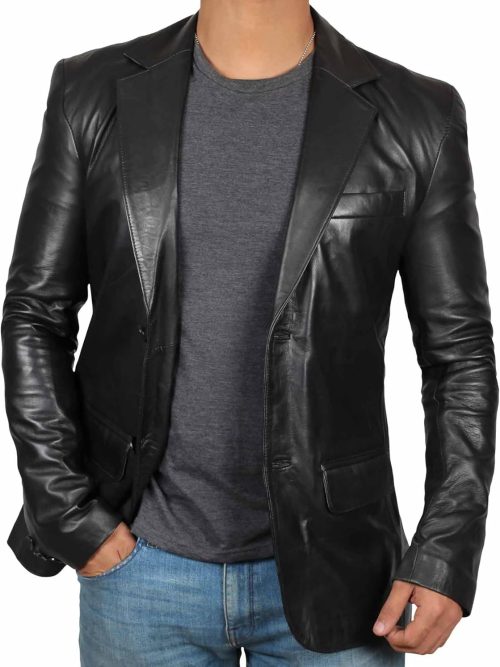 Leather Blazer for Men - Black & Brown Real Lambskin Casual Men's Leather Jacket Coats