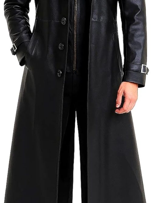 German Classic Officer WW2 Military Uniform Black Leather Trench Coat