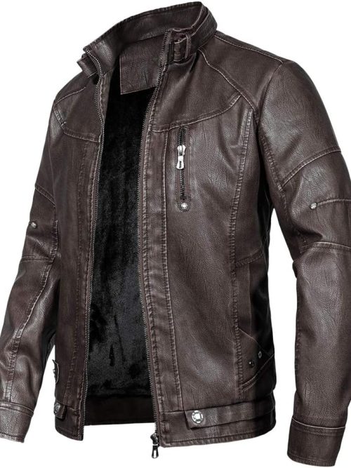 Men's Vintage Stand Collar Leather Jacket Motorcycle PU Jacket and Coat