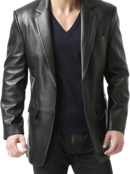 Men  Classic Leather Blazer Lambskin Sport Coat Jacket (Regular, Big & Tall and Short)