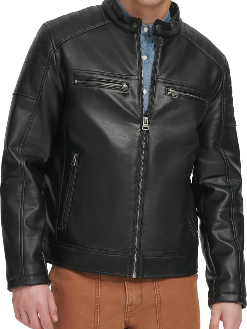 Men Faux Leather Racer Jacket