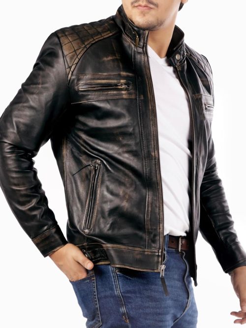Signature Diamond Style Lambskin Leather Jacket Men - Premium Leather  Vintage Look Motorcycle Jacket Men