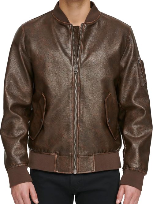Men's Faux Leather Varsity Bomber Jacket
