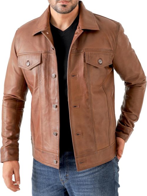 Classic Trucker Fashion Leather Jacket Men - Premium Suede Leather Shirt Style Coat Jacket