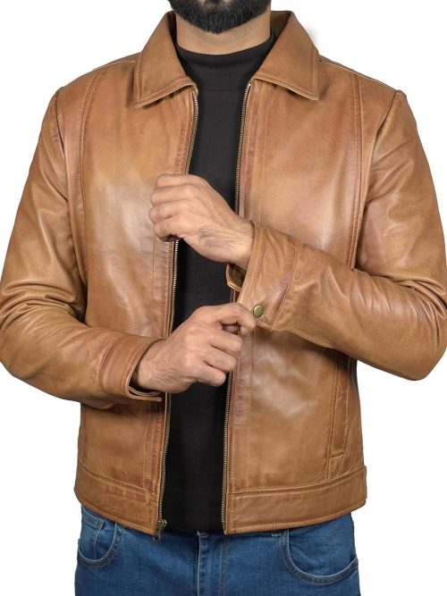 Mens Full Grain Pure Leather Jacket - Real Lambskin Classic Shirt Collar Motorcycle Leather Jackets for Men