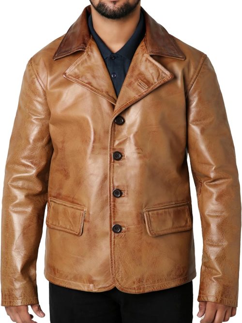 Men's Brown Genuine Real Cowhide Coat Jacket | Brown Cowhide Leather Jacket