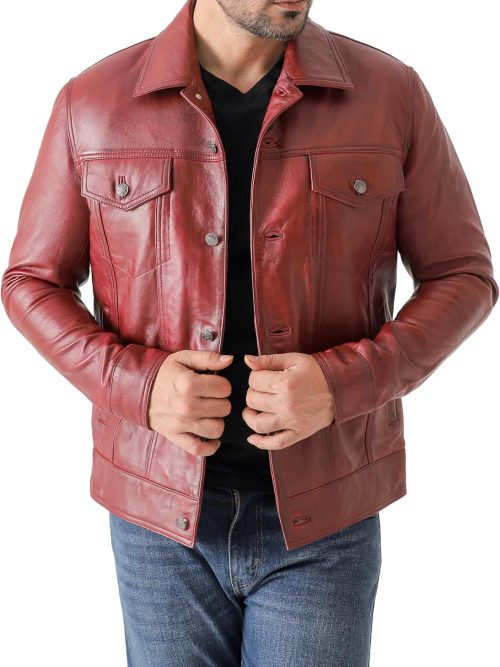 Classic Trucker Fashion Leather Jacket Men - Premium Suede Leather Shirt Style Coat Jacket