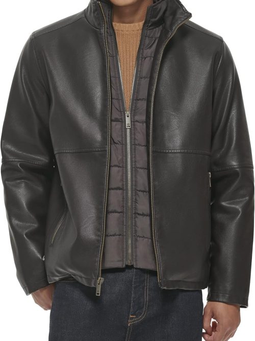Men's  Faux Leather Racer Jacket