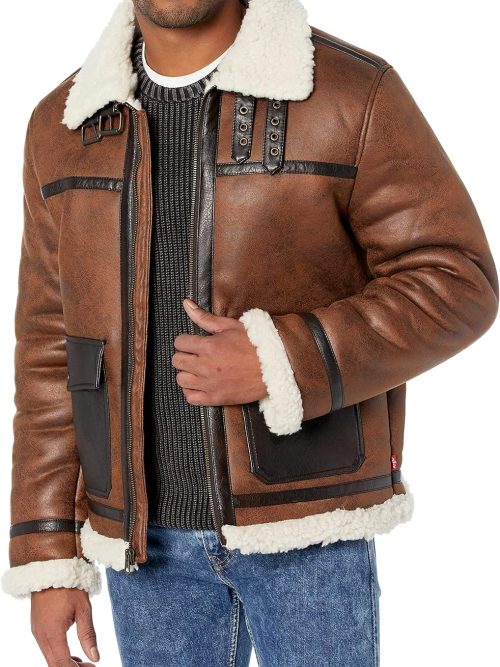 mens Faux Shearling Rancher Aviator Jacket