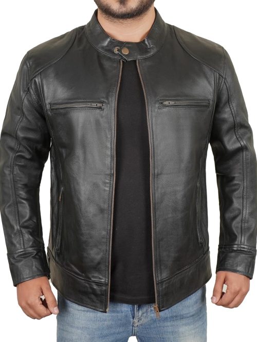 Real Lambskin Leather Jacket Men - Biker Style Zip Up Mens Motorcycle Jackets Outerwear
